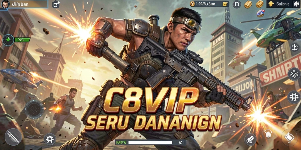 Screenshot gameplay C8VIP menunjukkan pertempuran seru dan karakter dinamis.