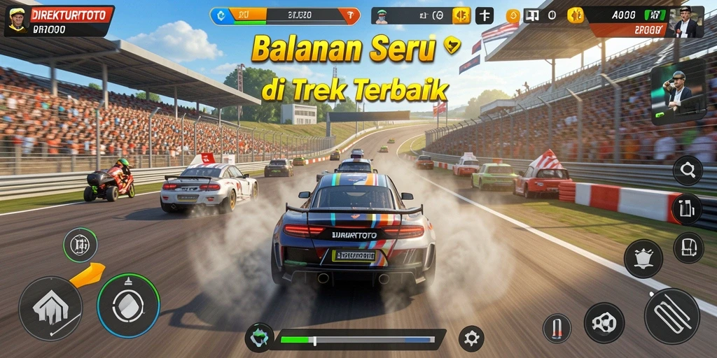 Screenshot utama dari <strong>DIREKTURTOTO</strong> menampilkan momen balapan yang seru.