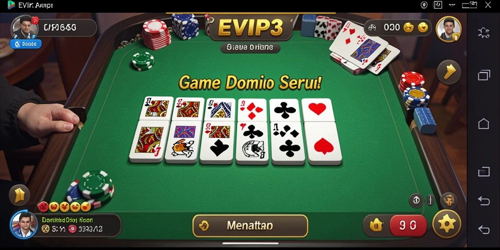 Tampilan gameplay menarik dari EVIP3 yang menampilkan keceriaan permainan Domino.