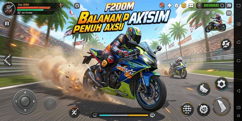 Tampilan menegangkan saat membalap di trek dengan motor cepat.