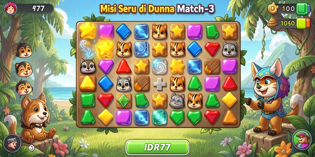 Tampilan gameplay menantang dengan permata berwarna-warni di IDR77.