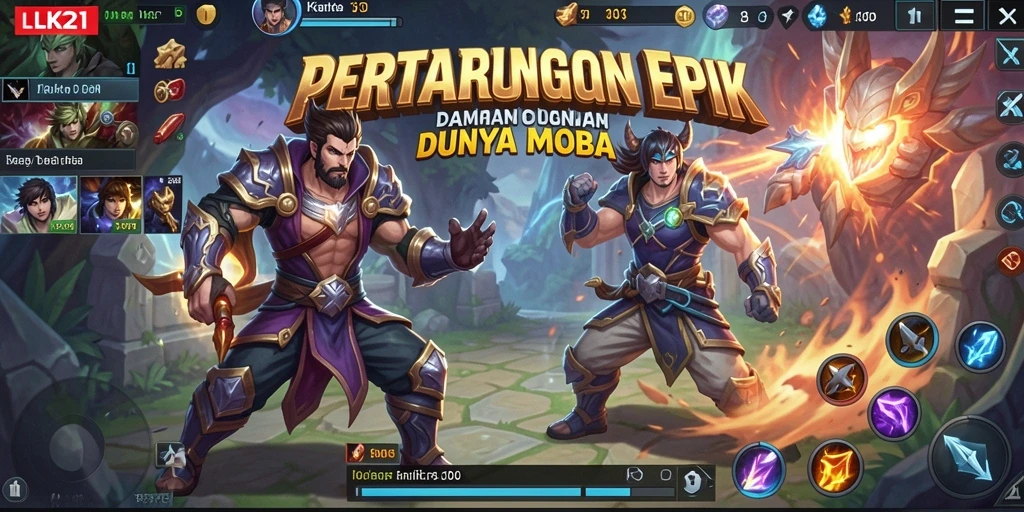 Tampilan pertarungan seru dalam gameplay LK21 MOBA.