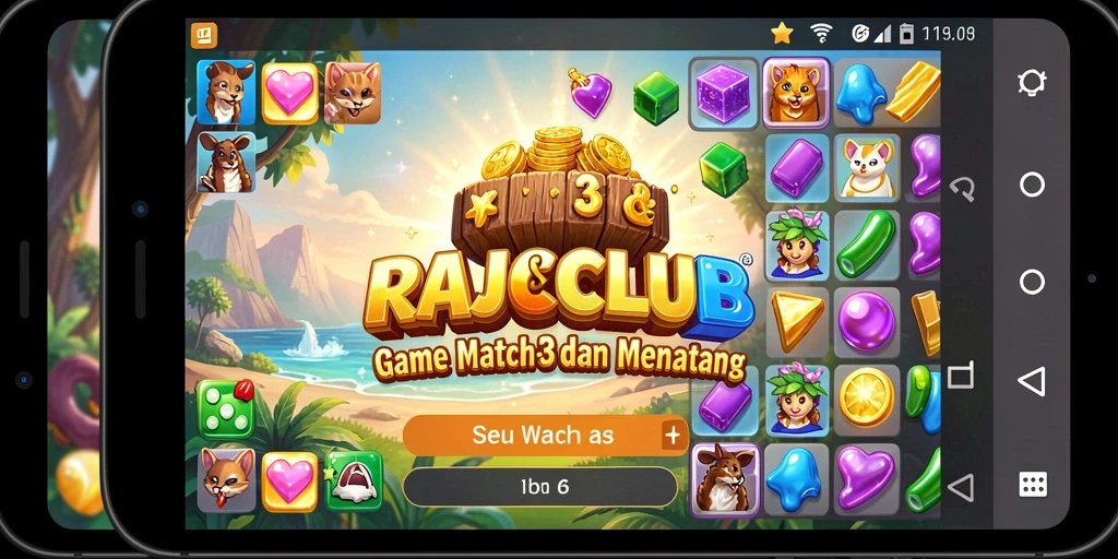 Gameplay seru RAJACLUB dengan tantangan Match-3 yang menarik.