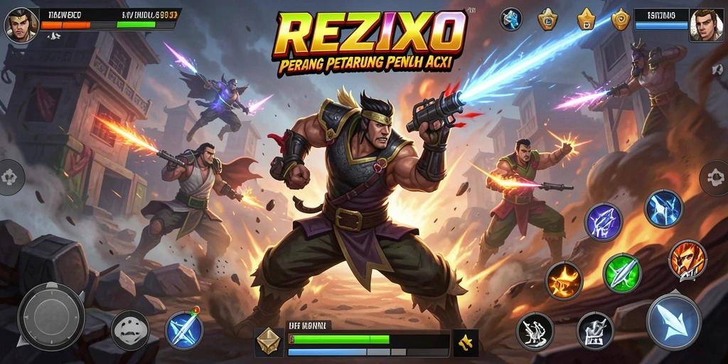 Screenshot gameplay dari REZIXO yang menunjukkan aksi seru pertarungan.