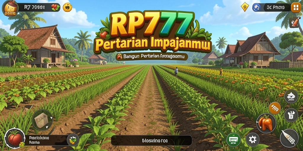 Screenshot RP777 menampilkan pemain yang sedang bercocok tanam di ladang hijau.
