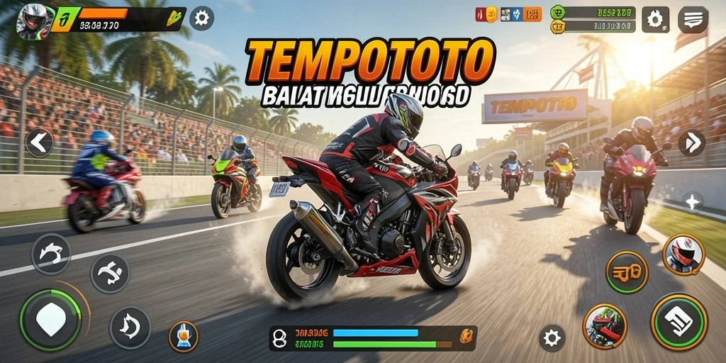 Tampilan gameplay balap motor yang mendebarkan di TEMPOTOTO.